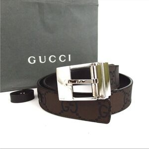 Gucci Brown Belt Shiny Silver Buckle reversible reasonable offer is accepted